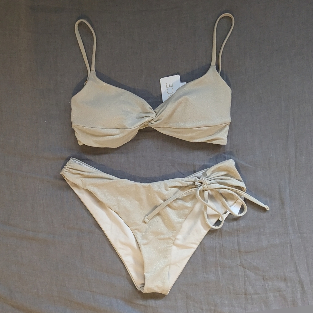 L*Space Ringo Amal Bikini Set Shimmer Bone